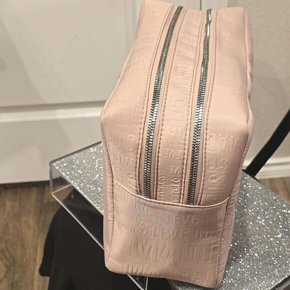 Steve Madden Embossed Logo Double Zip Nylon XL Cosmetic Bag- Blush - Picture 7 of 12